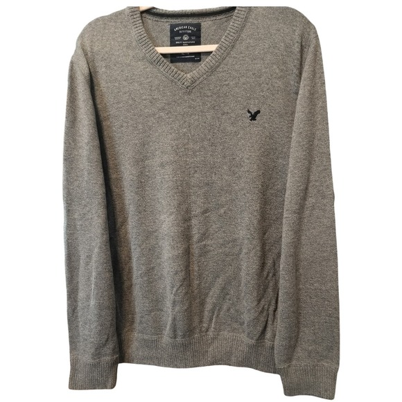 American Eagle Outfitters Other - American Eagle Outfitters Men's XL Gray V Neck‎ Sweater Eagle Logo Cotton Blend